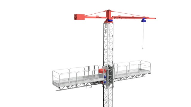 Mast Climbing work platform Top Crane on use